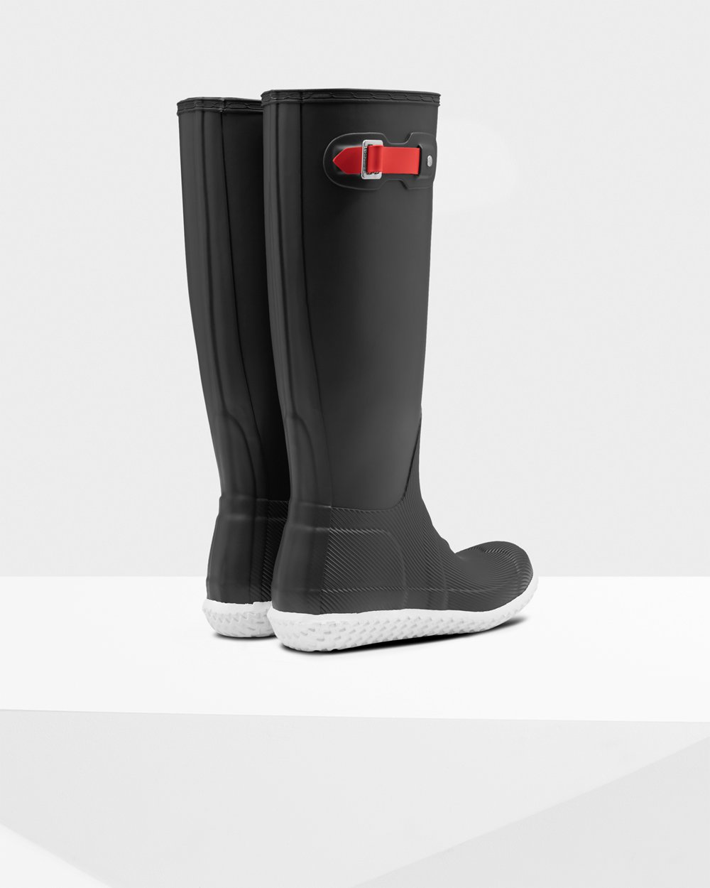 Womens Hunter Tall Rain Boots Black/Red - Original Flat Heel Calendar Sole - 5128793-EA